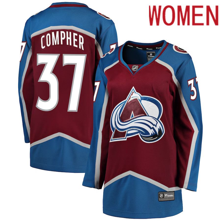 Women Colorado Avalanche #37 J.T. Compher Fanatics Branded Burgundy Breakaway Player NHL Jersey->women nhl jersey->Women Jersey